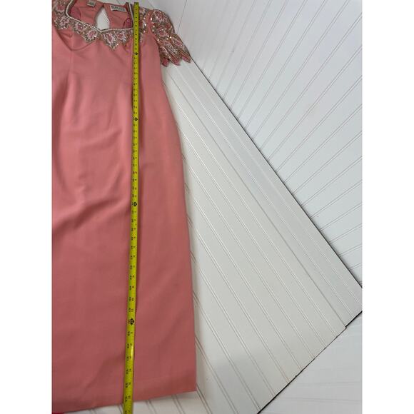 VTG Blacktie Oleg Cassini Maxi Mother Of The Bride Dress Peach Formal Silk 14 - Picture 6 of 8